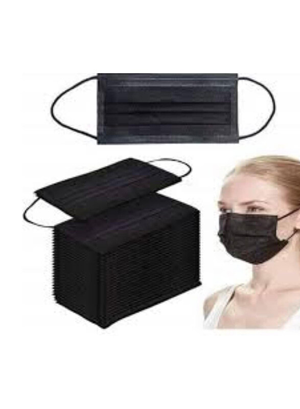 

Adro 3Ply Disposable Face Masks, Black, 50 Pieces