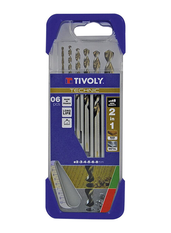 

Tivoly 6-Piece 2-in-1 Wood & Metal Technic Drill Bits Set, Grey/Bronze