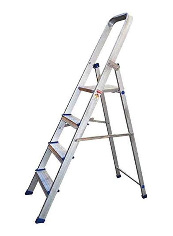 EMC Aluminum Foldable Ladder with Platform 4 Steps, Silver