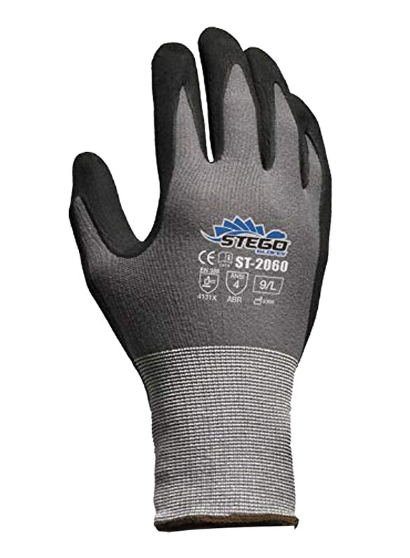 

Stego Level 4 Micro-Nitrile Foam Coated Multipurpose Safety Gloves for Dry, Wet or Even Oily Grip Application, St-2060, Grey, Large