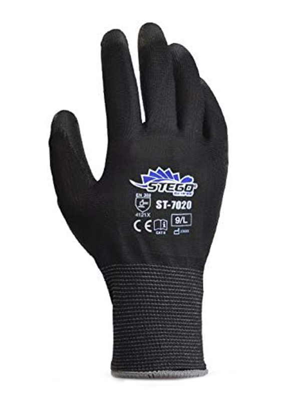 

Stego Mechanical & Multipurpose PU Coated Safety Gloves for Dry and Oily Environments, St-7020, Black, Medium