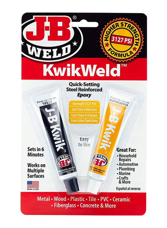 J-B Weld 2 oz Quick Weld Stinging Steel Reinforced Epoxy Sealant, 8276, 2 Piece, Black/Yellow