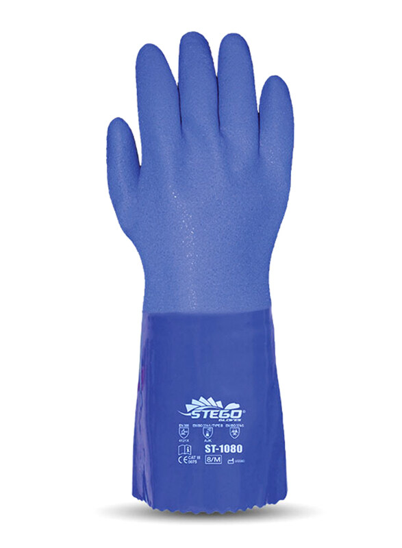 

Stego Cotton Lined with PVC Coated Chemical Protection Safety Gloves, St-1080, Blue, X-Large