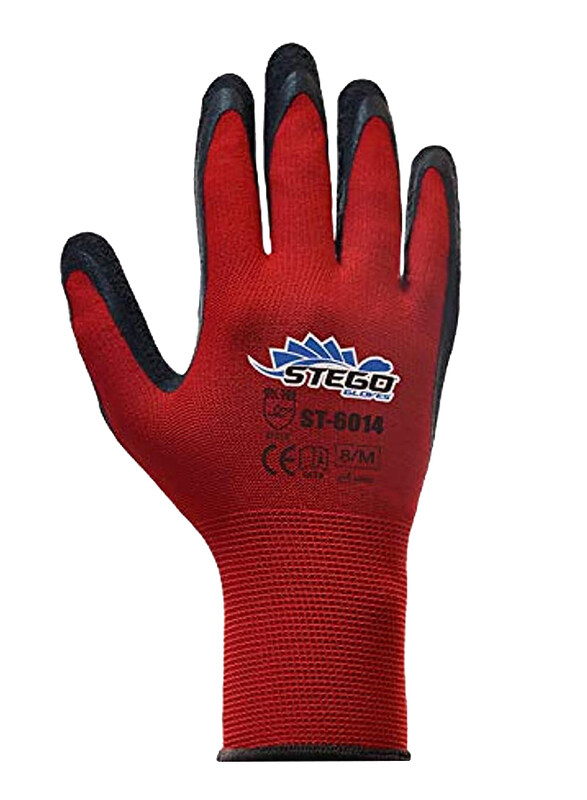 

Stego Breathable Latex Coated Mechanical & Multipurpose Safety Gloves for Light Handling, St-6014, Red/Black, Large