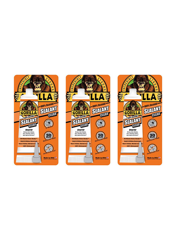 

Gorilla 3 Piece 2.8 oz Silicone Sealant Caulk Squeeze Tube, Clear