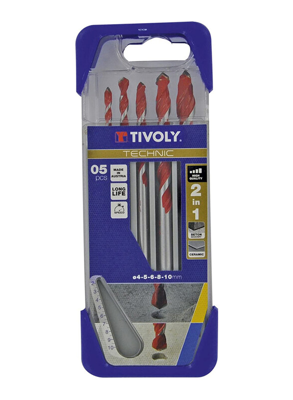 

Tivoly 5-Piece 2-in-1 Concrete & Tile Technic Drill Bits Set, Red/Grey