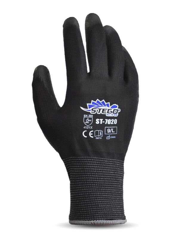 

Stego Mechanical & Multipurpose PU Coated Safety Gloves for Dry and Oily Environments, St-7020, Black, X-Large