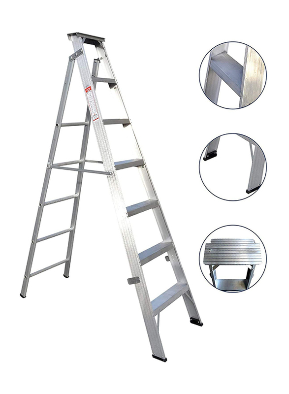 EMC Aluminium Multi-Purpose 6 Steps Portable Ladder, Silver