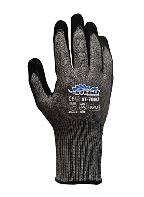 

Stego Breathable Sandy Nitrile Palm Coated Level A5 Cut Protection Safety Gloves, St-7097, Black/Grey, X-Large