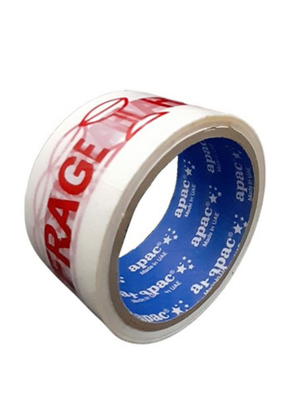 APAC Fragile Handle With Care Shipping Tape, 50µ x 50 Yds x 2 Inches, 6 Rolls, Clear