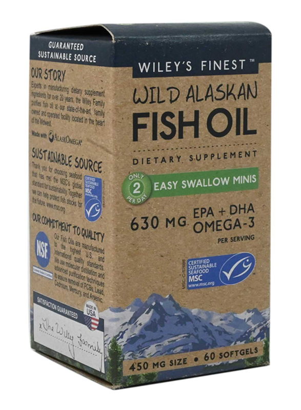 Wileys Finest Easy Swallow Minis EPA + DHA Omega 3 Dietary Supplement, 630mg, 60 Softgel