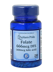Puritans Pride Folic Acid Dietary Supplement, 400mcg, 250 Tablets