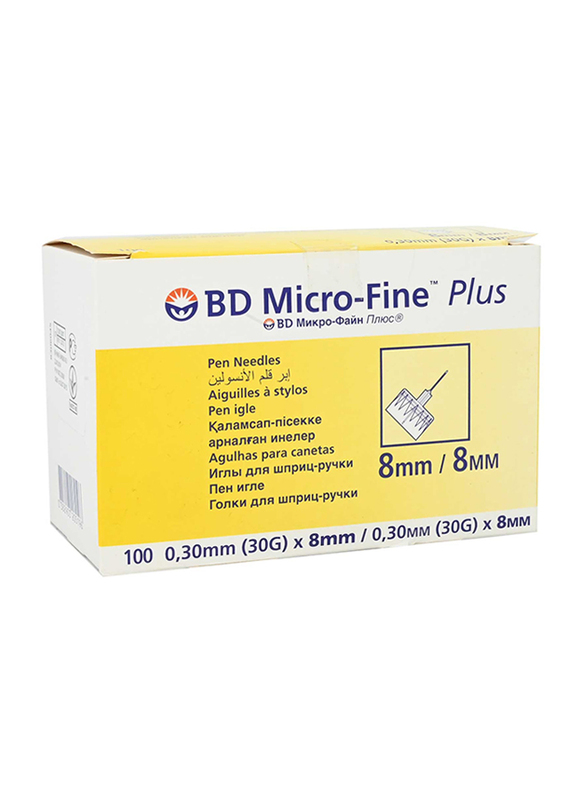 BD Micro Fine Plus Pen Needles, 8mm, 100 Pieces, Silver