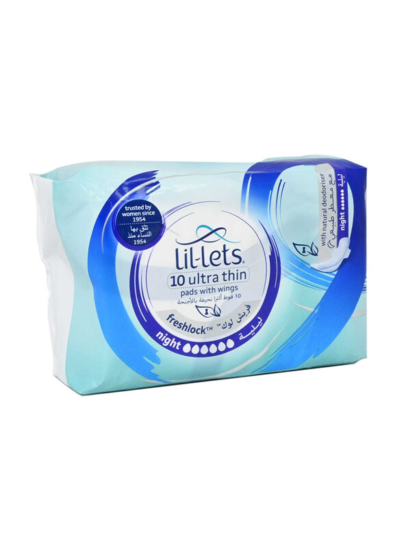 

Lil-Lets Ultra Fresh Lock Night Sanitary Pads with Wings, 10 Pieces