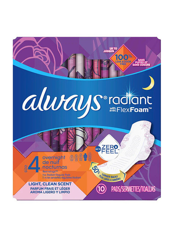 

Always Radiant Size-4 Sanitary Pads, 10 Pieces