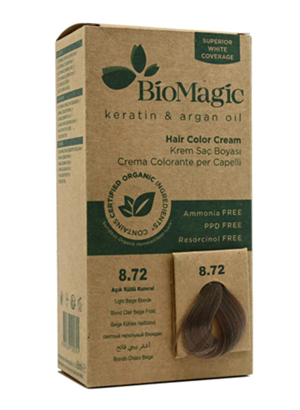 Biomagic Keratin & Argan Oil Hair Color Cream, 8/72 Light Beige Blonde