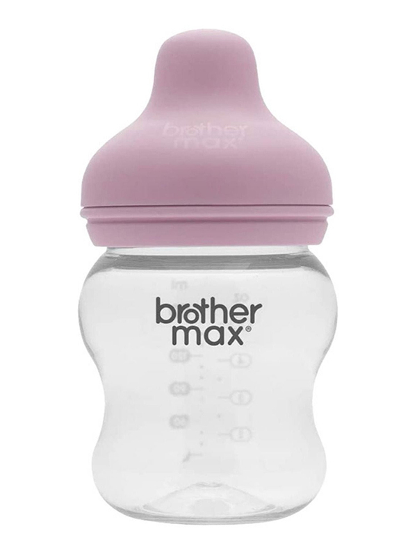 Brother Max Newbron Glass Bottle with S Teat, 100ml, Pink/Clear