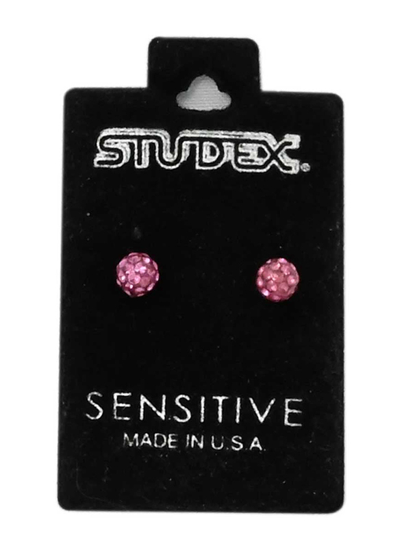 Studex Sensitive Fireballs Sterilized Stainless Steel Stud Earrings for Women with Cubic Zirconia, 4.5mm, Red