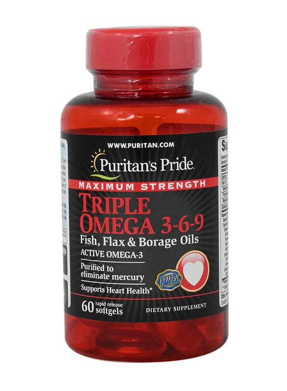 Puritan's Pride Triple Omega 3-6-9 Dietary Supplements, 60 Softgels