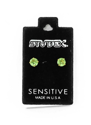 Studex Sensitive Stainless Steel Stud Earrings for Women with Cubic Zirconia Stone, Green