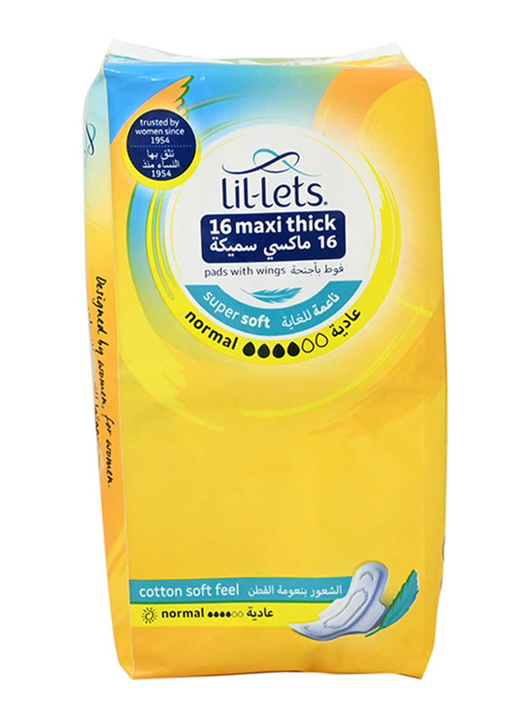 Lil-Lets Normal Maxi Thick Super Soft Sanitary Pads, White, 16 Pieces