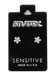 Studex Sensitive Daisies Sterilized Stainless Steel Stud Earrings for Women with Cubic Zirconia, Silver