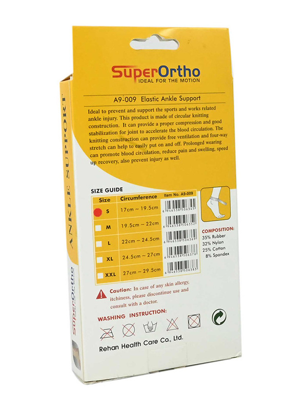 Super Ortho A9-009 Elastic Ankle Support, Small, Beige