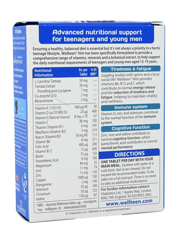 Vitabiotics Wellteen Him Tablets, 30 Tablets