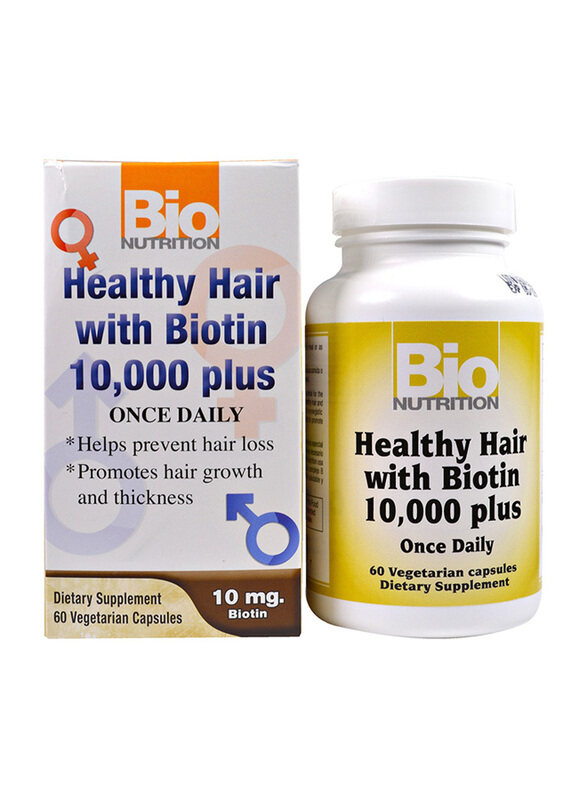 

Bio Nutrition Healthy Hair with Biotin 10000 Plus Dietary Supplement, 60 Capsules