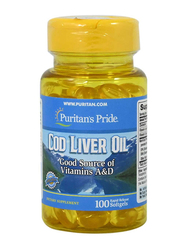 Puritans Pride Cod Liver Oil Dietary Supplement, 100 Capsules