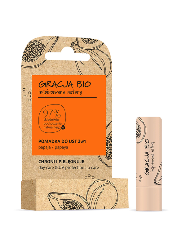 Gracja Bio 2-in-1 Papaya Protects & Cares Lip Balm, 5gm