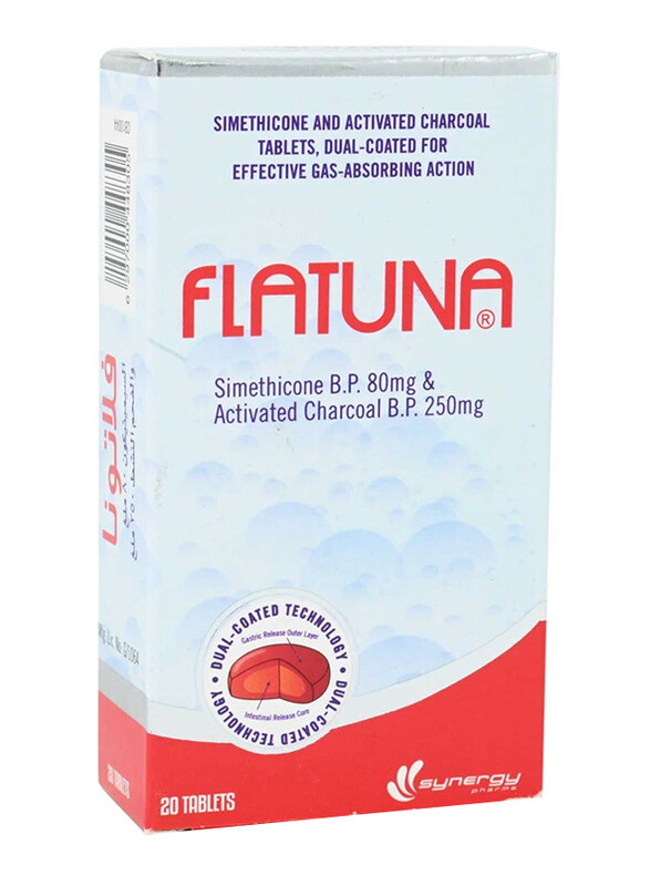 

Synergy Pharma Flatuna Dual Coated for Effective Gas Absorbing Action, 20 Tablets