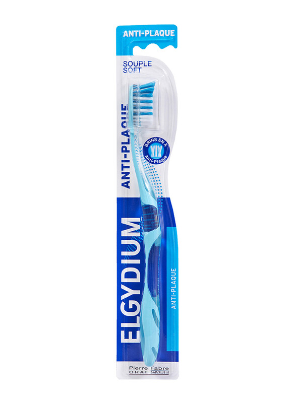 

Elgydium Anti-Plaque Toothbrush, Soft/Med/Hard, Dark Blue/White/Light Blue