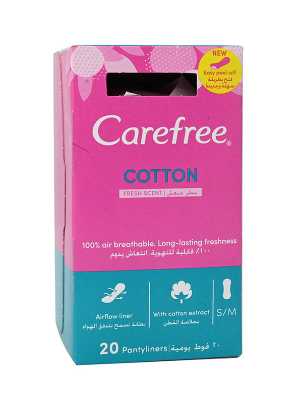 Carefree Cotton Fresh Scented PantyLiners, Small/Medium, 20 Pieces