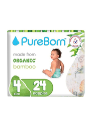 Pureborn Organic Bamboo Diapers, Size 4, 7-12 Kg, 24 Counts