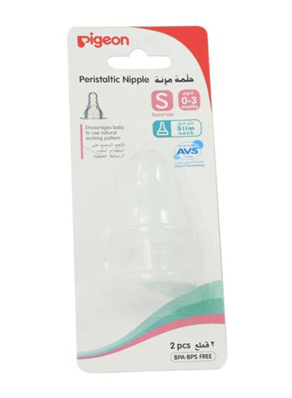 Pigeon Peristaltic Slim Neck Nipple, Large, 2 Pieces, Clear