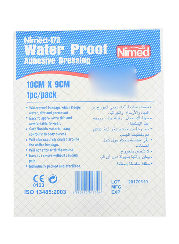 

Nimed Nimed-173 Water Proof Self Adhesive Dressing, 10 x 9cm, One Size