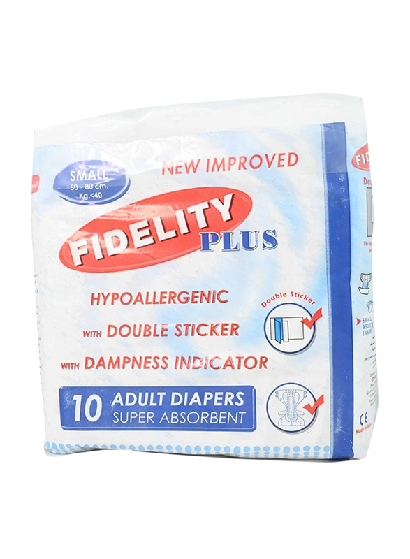 Fidelity Plus Hypoallergenic Adult Diapers, Large, 10 Pieces