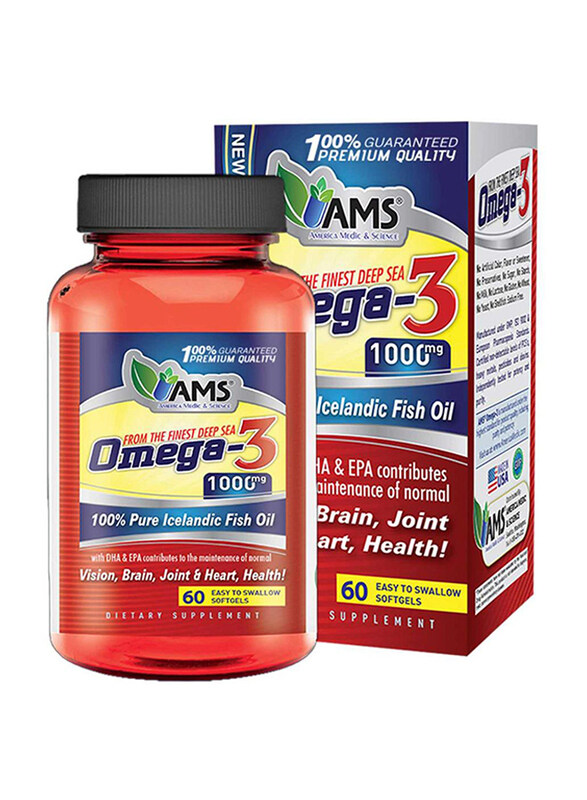 

AMS Omega 3 Dietary Supplements, 1000mg, 60 Softgels