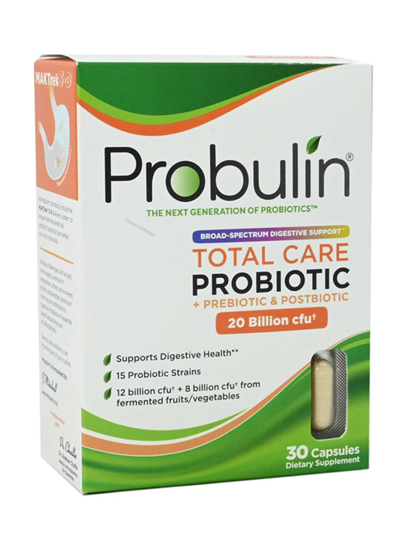 Probulin Total Care Probiotic Prebiotic & Postbiotic 20 Billion CFU Dietary Supplement, 30 Capsules