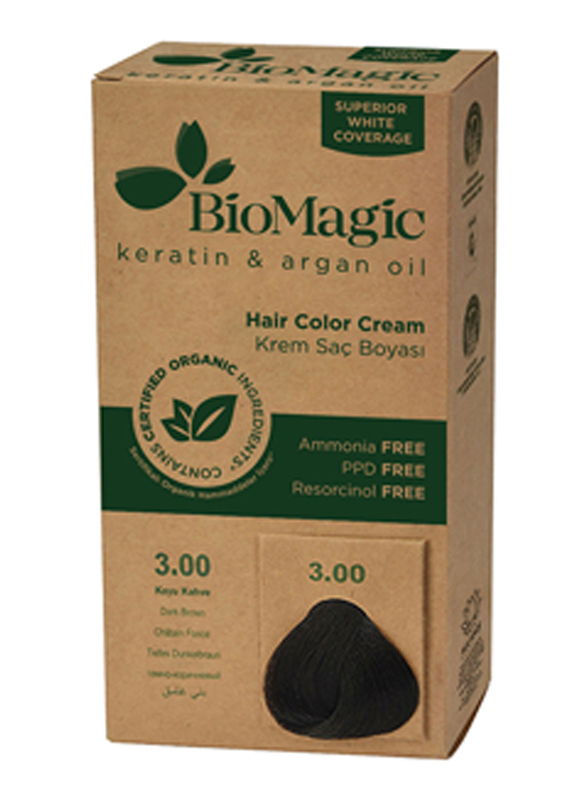 Biomagic Keratin & Argan Oil Cream Hair Color, 3/00 Dark Brown