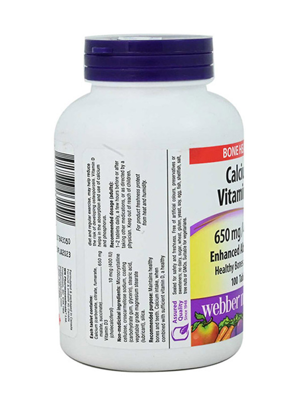 Webber Naturals Calcium Vitamin D3 Supplements, 650mg, 100 Tablets
