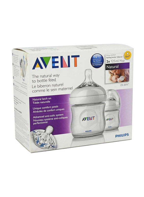 

Avent Natural Baby Feeding Bottle, 125ml, 2 Pieces, White