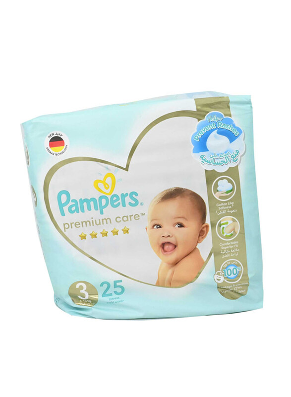 

Pampers Premium Care Diapers, Size 3, Junior, 6-10 Kg, 25 Count