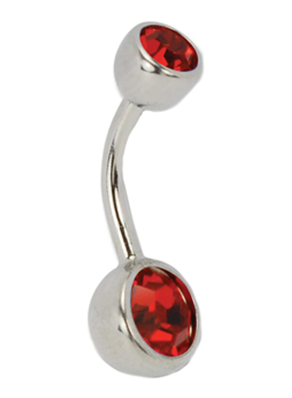 Studex Stainless Steel Body Belly Stud Earrings for Women, Silver/Red