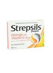 Strepsils Orange with Vitamin C 100mg Sore Throat, 24 Lozenges