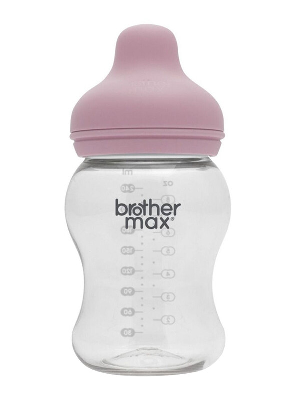 

Brother Max Extra Wide Glass Bottle with S Teat, 240ml, Pink/Clear