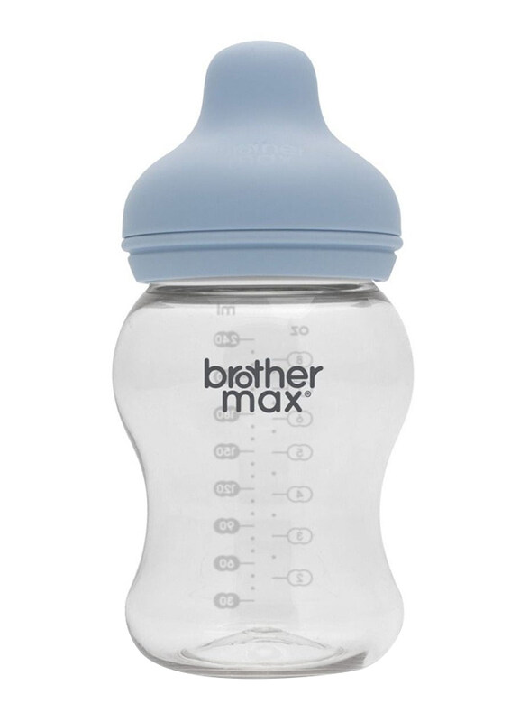 

Brother Max Wide Neck Feeding Bottle, 240ml, Light Blue/Clear