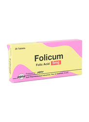 Folicum Folic Acide, 5mg, 20 Tablets