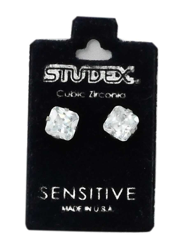 Studex Sensitive Sterilized Stainless Steel Stud Earrings for Women with Cubic Zirconia, 7-8mm, Silver